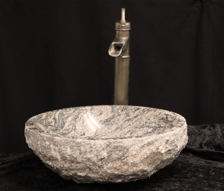 Granite Vessel Sink with Brass Waterfall Faucet