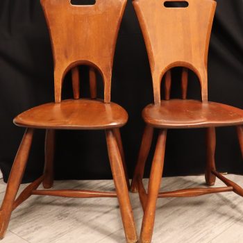 50 Set of 2 mid-century modern solid wood sculptural craft rustic dining chair b